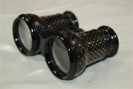 A pair of Victorian tortoiseshell pique opera glasses, case 5in.